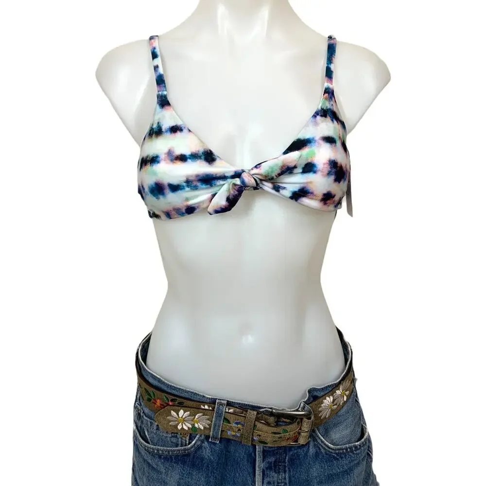 Splendid Tie Dye Bow Bikini Top Blue White SIZE XS Triangle Bralette USA $78 NEW - Picture 2 of 7